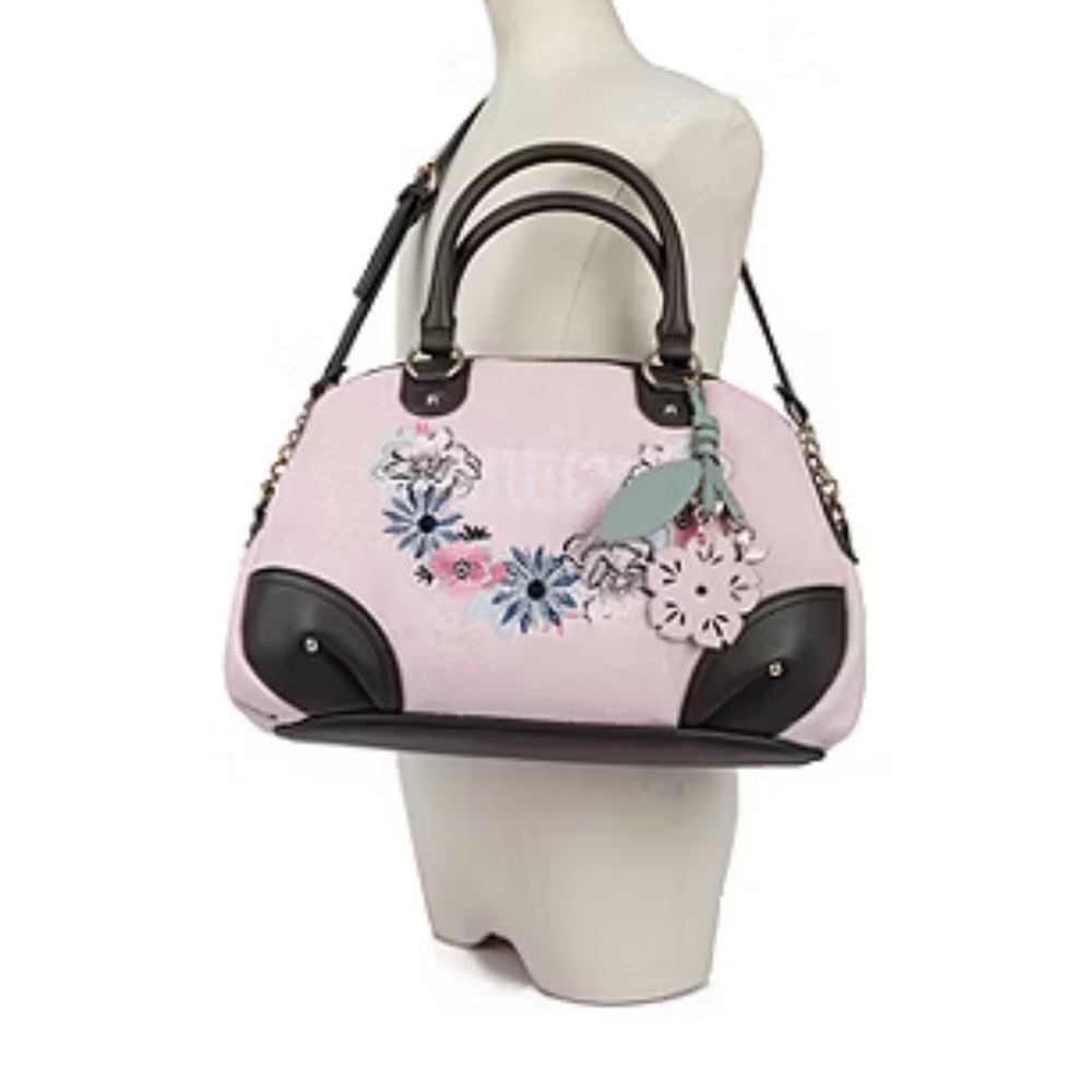 NWT Juicy Couture Retro Bloom Satchel in Pink/Brown - Picture 4 of 5